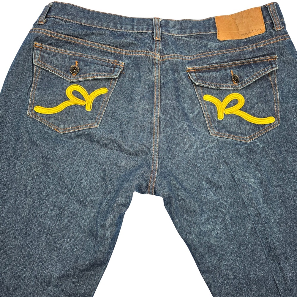 Vintage Rocawear Baggy Jeans 46x32 (Fits 44)‎ Y2K Hip Hop Yellow Embroidered R